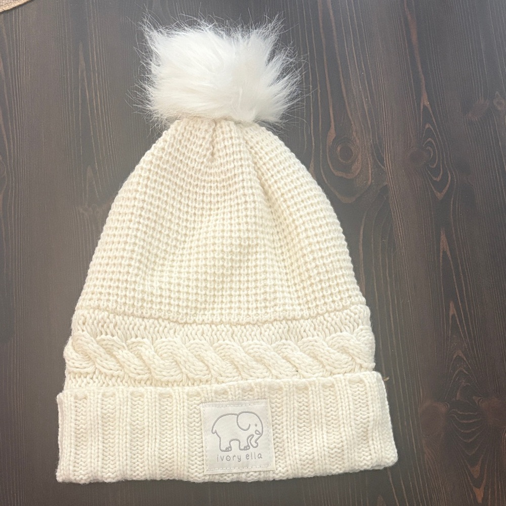 Ivory Ella White Knit Beanie with Pom-Pom